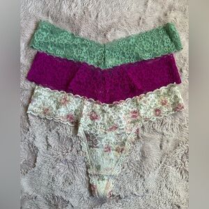 Victoria's Secret Lace Thong Trio in Mint, Magenta & Floral Cream